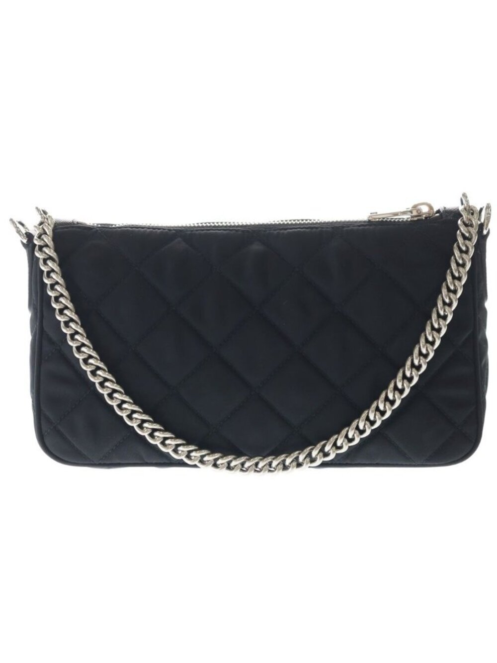 Prada Quilted Chain Shoulder Bag Black Nylon Silver - Picture 2 of 8